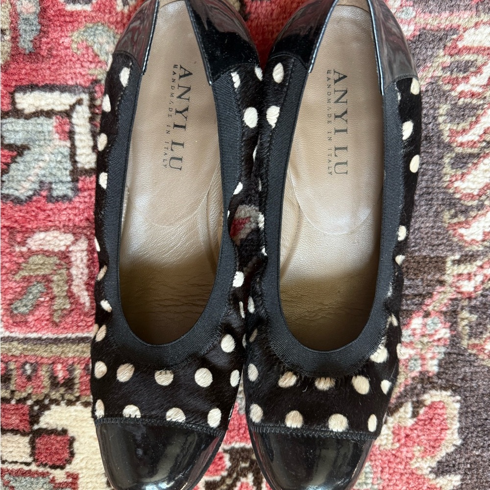 Anyi Lu black and white polka dot mohair shoe, size 40 (fits like a 9-9 1/2)